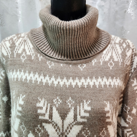 PURE Alfred Sung Holiday Snowflake Knit Pullover Turtleneck Sweater (XL) - Picture 4 of 12